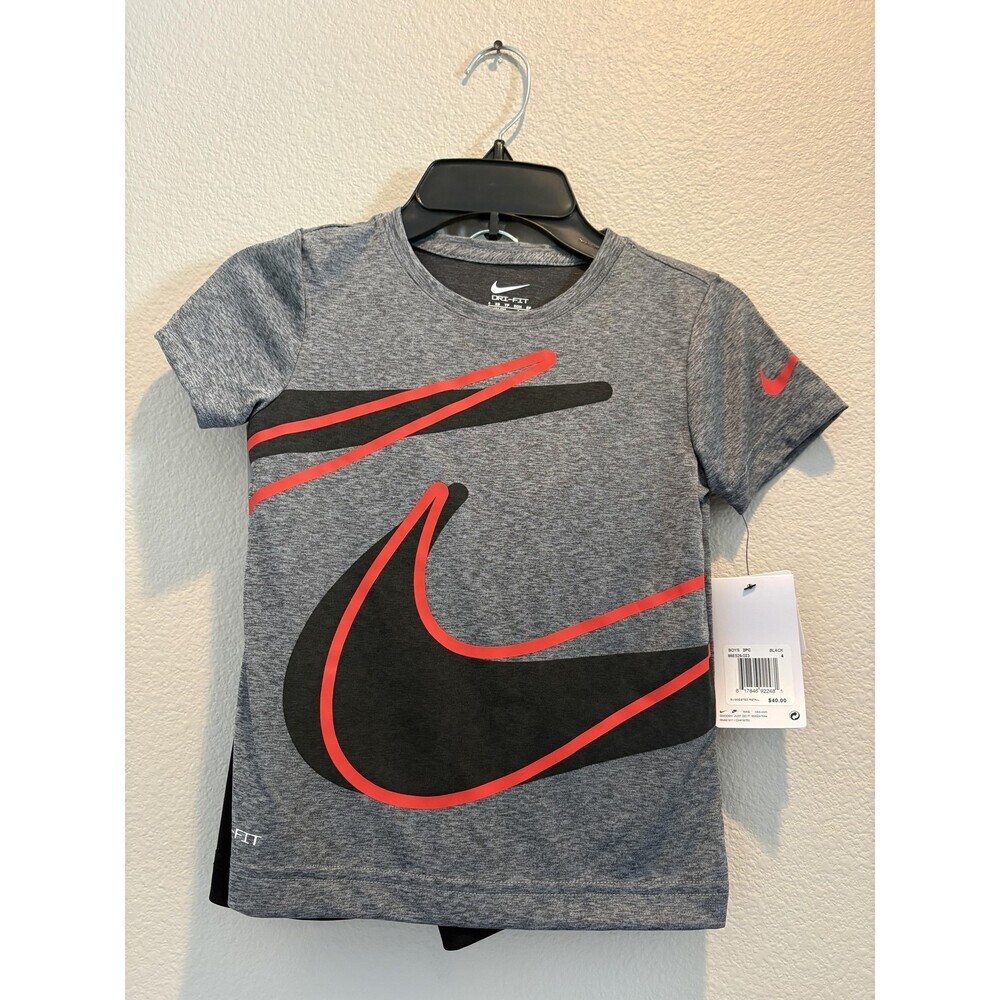 Nike 2-Piece Set Boys 4 Black Gray Dri-FIT Shirt Shorts Athletic Running Sports - Picture 1 of 7